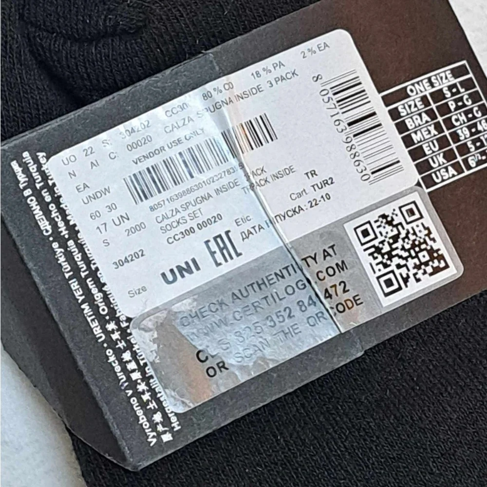 Emporio Armani 3-Pack Black Ankle Height Socks - One Size Fits Most